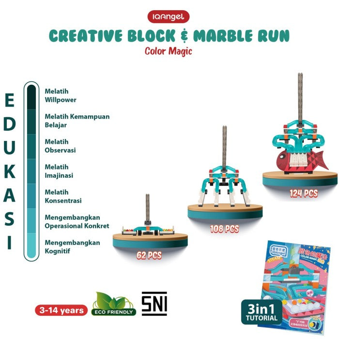 IQANGEL Creative Block & Marble Run Toys Color Magic IQ1019 Mainan Susun Balok IQ Angel