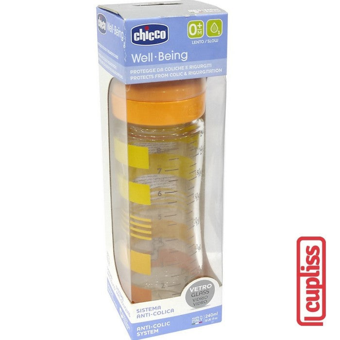 CHICCO Bottle Well Being Glass 0M+ 240 ml Orange Botol Susu Kaca 240ml