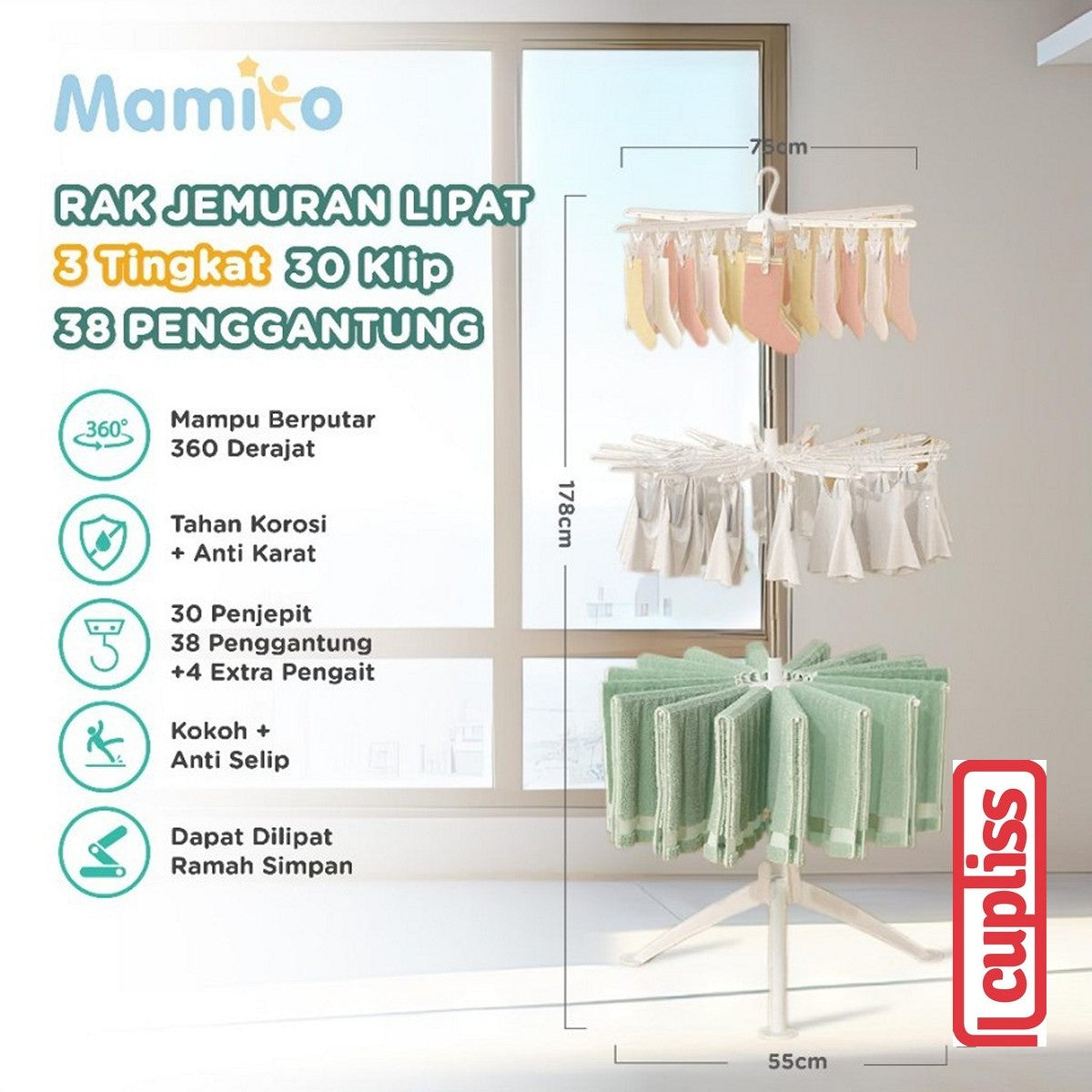 KUB x Mamiko Umbrella Stand Hanger Gantungan Baju Payung Rak Jemuran Lipat