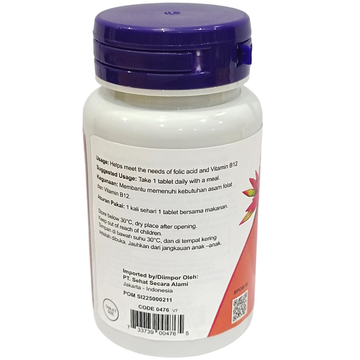 NOW Foods Vitamin Folic Acid 800 mcg With Vitamin B-12 250 Tablet Suplemen Ibu Hamil