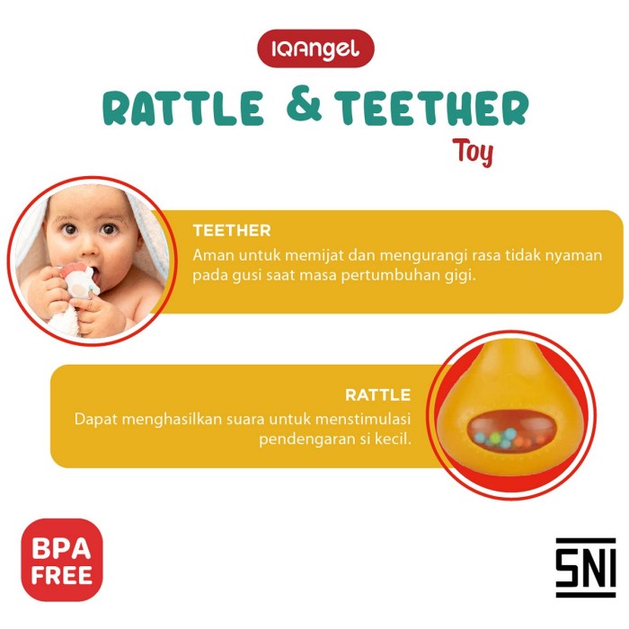 IQAngel Rattle Teether Toy Apple Mainan gigitan Bayi