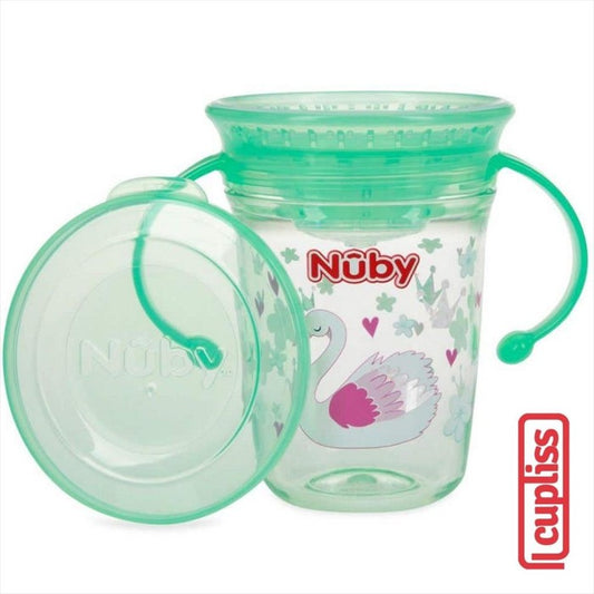 NUBY 126322 240 ml Wonder Cup Tritan Glitter Green Swan Gelas