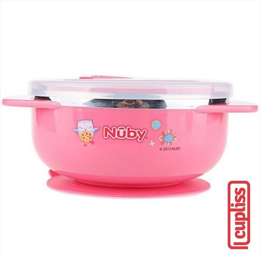 NUBY 123212 250 ml Stainless Bowl Owl Pink