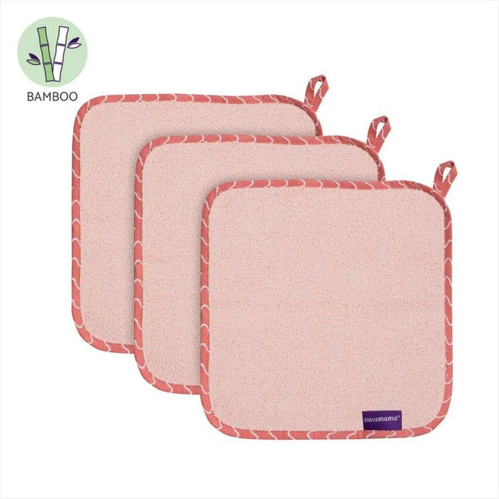 ClevaMama Bamboo Washcloth Baby 3 pcs Pink Stripe Lap Muka Bayi