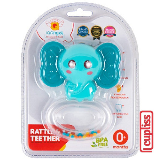 IQAngel Rattle Teether Toy Elephant Teal Mainan gigitan Bayi