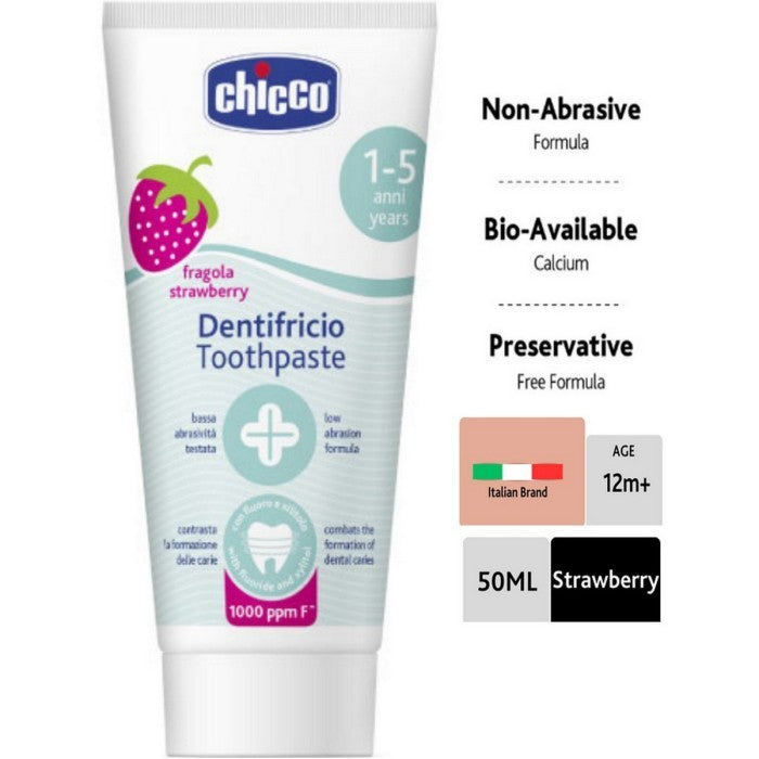 CHICCO Toothpaste No Fluoride 50ml Pasta Gigi Strawberry Odol Stroberi 50 ml 02321