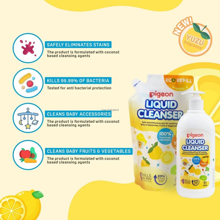 PIGEON Liquid Cleanser Yuzu 650ml Refill Sabun Cuci Botol Bayi
