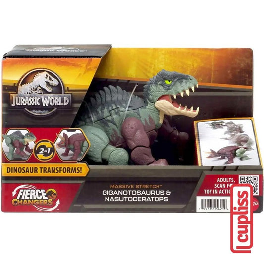 Mattel Jurassic World HPD34 Giganotosaurus Nasutoceratops Fierce Changers Transform HPD33
