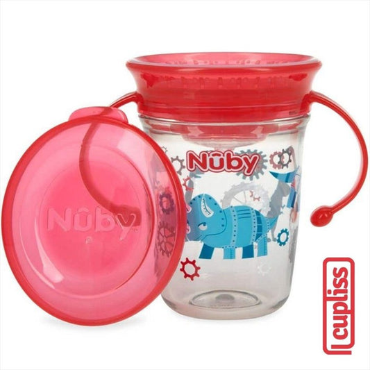 NUBY 126324 240 ml Wonder Cup Tritan Glitter Red Dino Botol