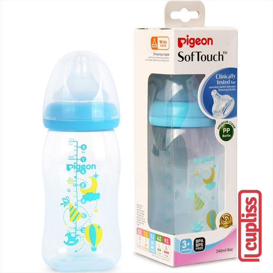 PIGEON Bottle PP Wide Neck 240ml Clear Blue Botol Susu 240 ml