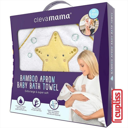 ClevaMama Bamboo Apron Towel White Star Handuk Mandi Bayi