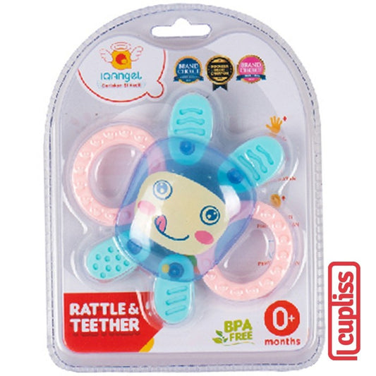 IQAngel Rattle Teether Toy Rabbit Teal Mainan gigitan Bayi
