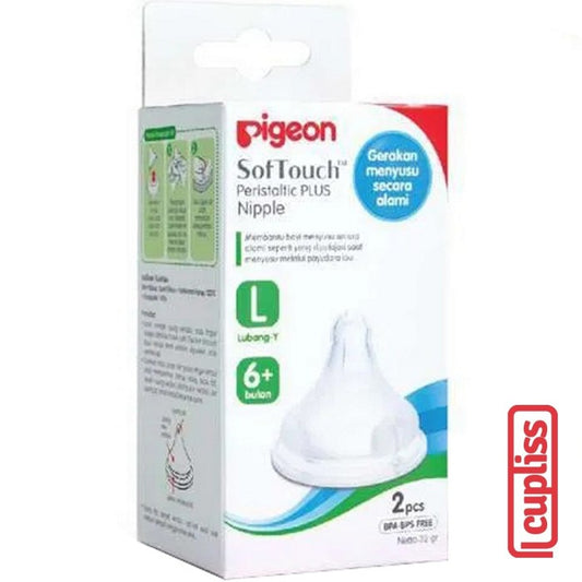 PIGEON Peristaltic Nipple Plus Size L Wide Neck 2pcs Box Dot Bayi