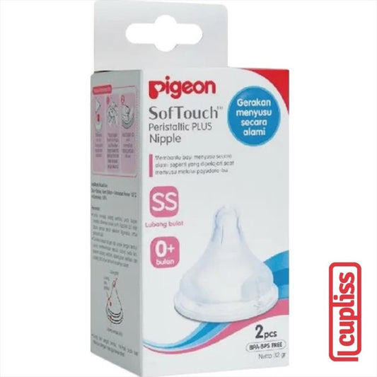 PIGEON Peristaltic Nipple PLUS Size SS Wide Neck 2pcs Box Dot Bayi