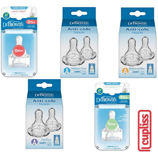 Dr Brown Silicone Nipple Narrow Neck Options 2pcs