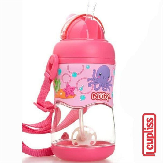 NUBY 118243 400 ml Tritan Bottle Flip it with Straw Pink Botol