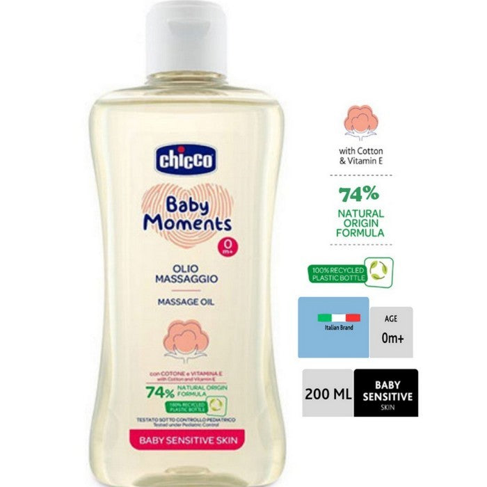 CHICCO Baby Moments Massage Oil for Sensitive Skin 200ml Minyak Pijat Bayi 200 ml 10242