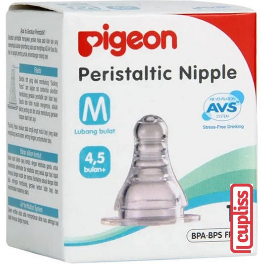 PIGEON Peristaltic Nipple Size M Slim Neck 1pcs Box Dot Bayi