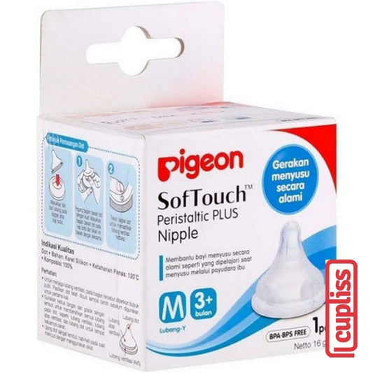 PIGEON Peristaltic Nipple Plus Size M Wide Neck 1pcs Box Dot Bayi