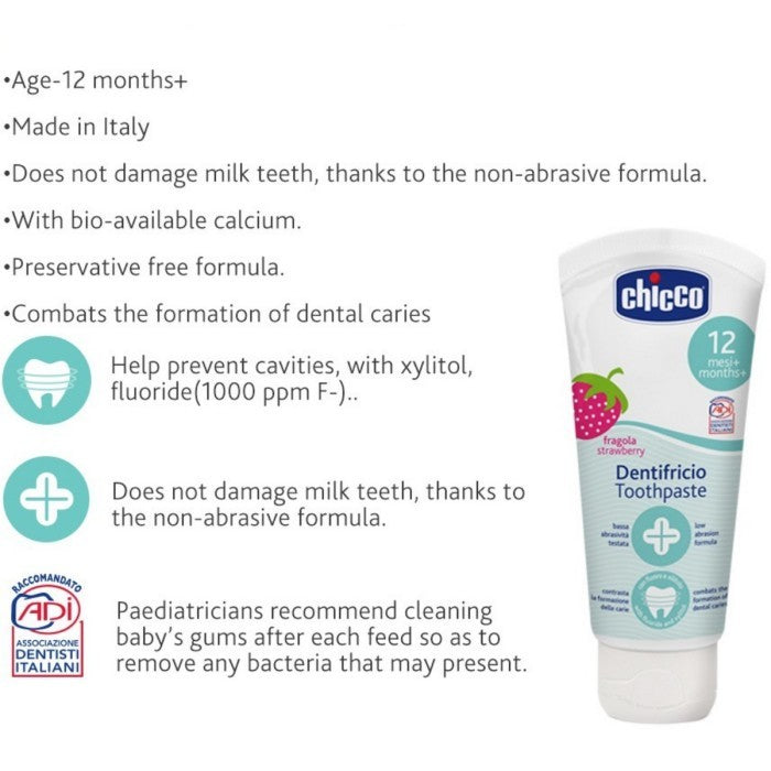 CHICCO Toothpaste No Fluoride 50ml Pasta Gigi Strawberry Odol Stroberi 50 ml 02321