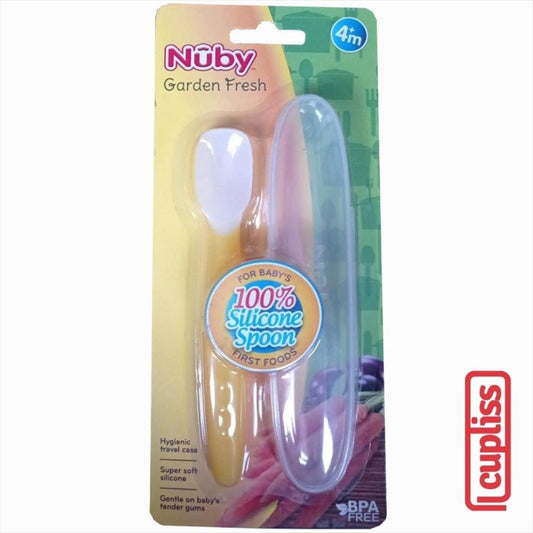 NUBY 113260 Garden Fresh Silicone Spoon with Case Yellow Sendok