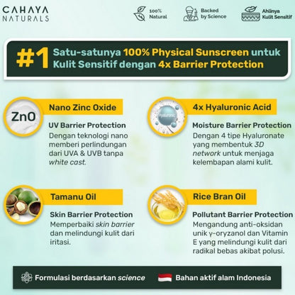 Cahaya Naturals Physical Sunscreen SPF 50+ 4x Barrier Protection Sunblock