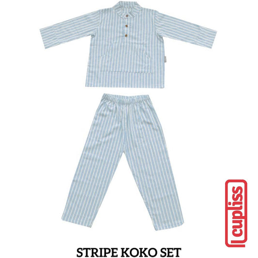 Little Palmerhaus Stripe Koko Powder Blue Baju Koko Anak