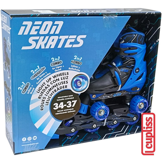Neon Skates Combo Sepatu Roda Inline Quad 2in1 Roller Blade Blue Lyghts