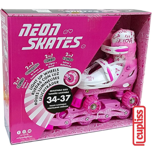 Neon Skates Combo Sepatu Roda Inline Quad 2in1 Roller Blade Pink Lyghts