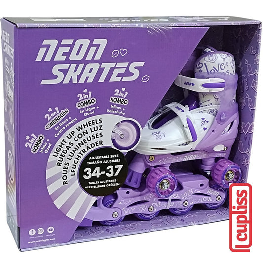 Neon Skates Combo Sepatu Roda Inline Quad 2in1 Roller Blade Purple Lyghts