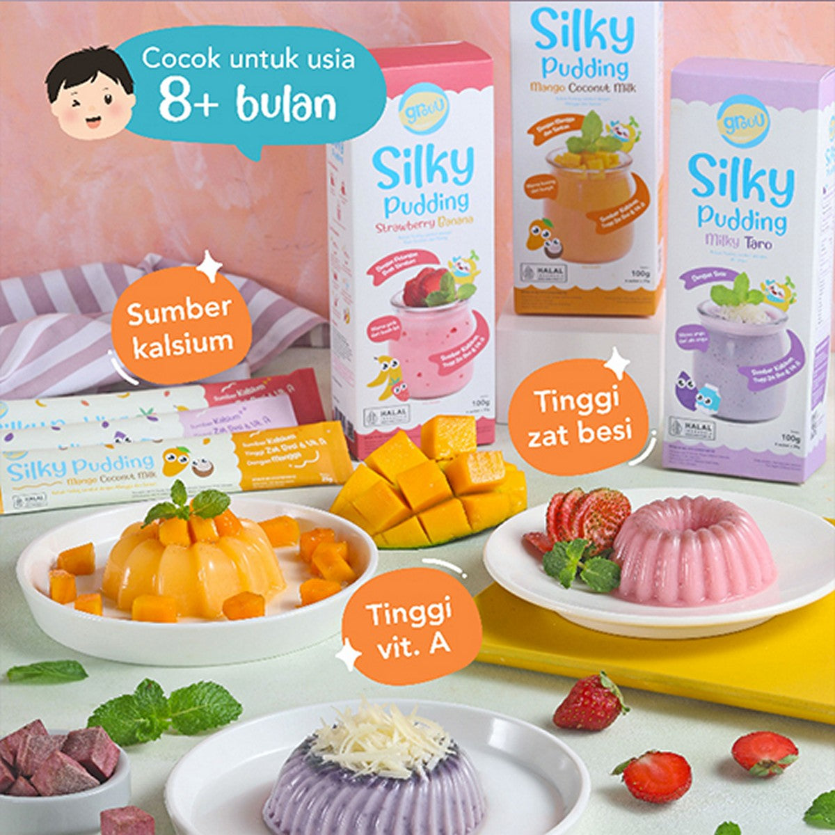 GROUU Silky Pudding Powder Bubuk Puding Snack Bayi Lembut Cemilan MPASI 8+