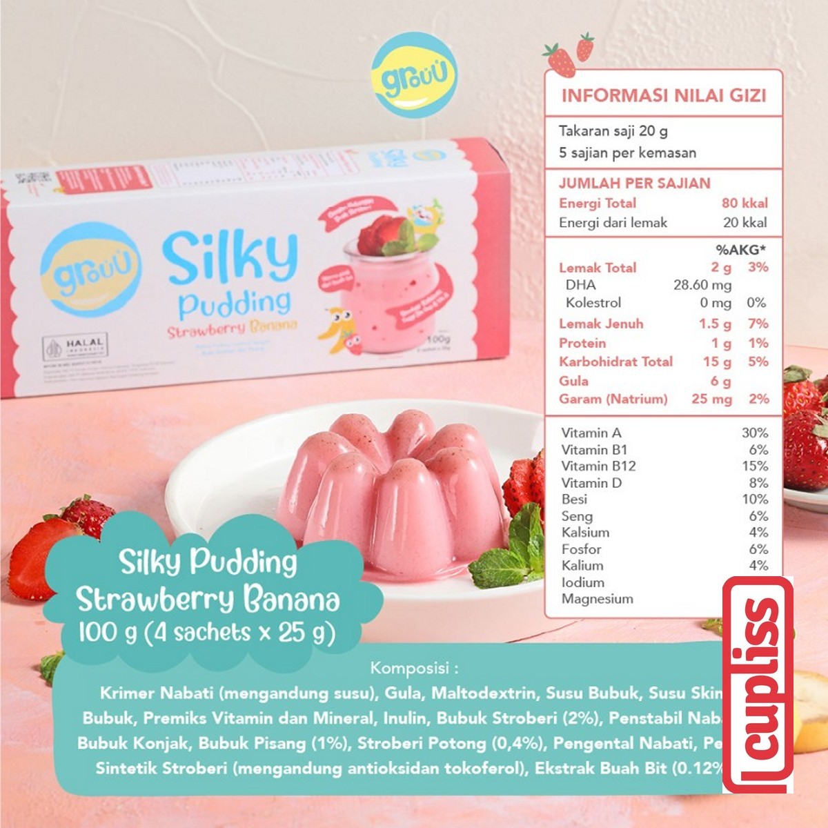 GROUU Silky Pudding Powder Bubuk Puding Snack Bayi Lembut Cemilan MPASI 8+