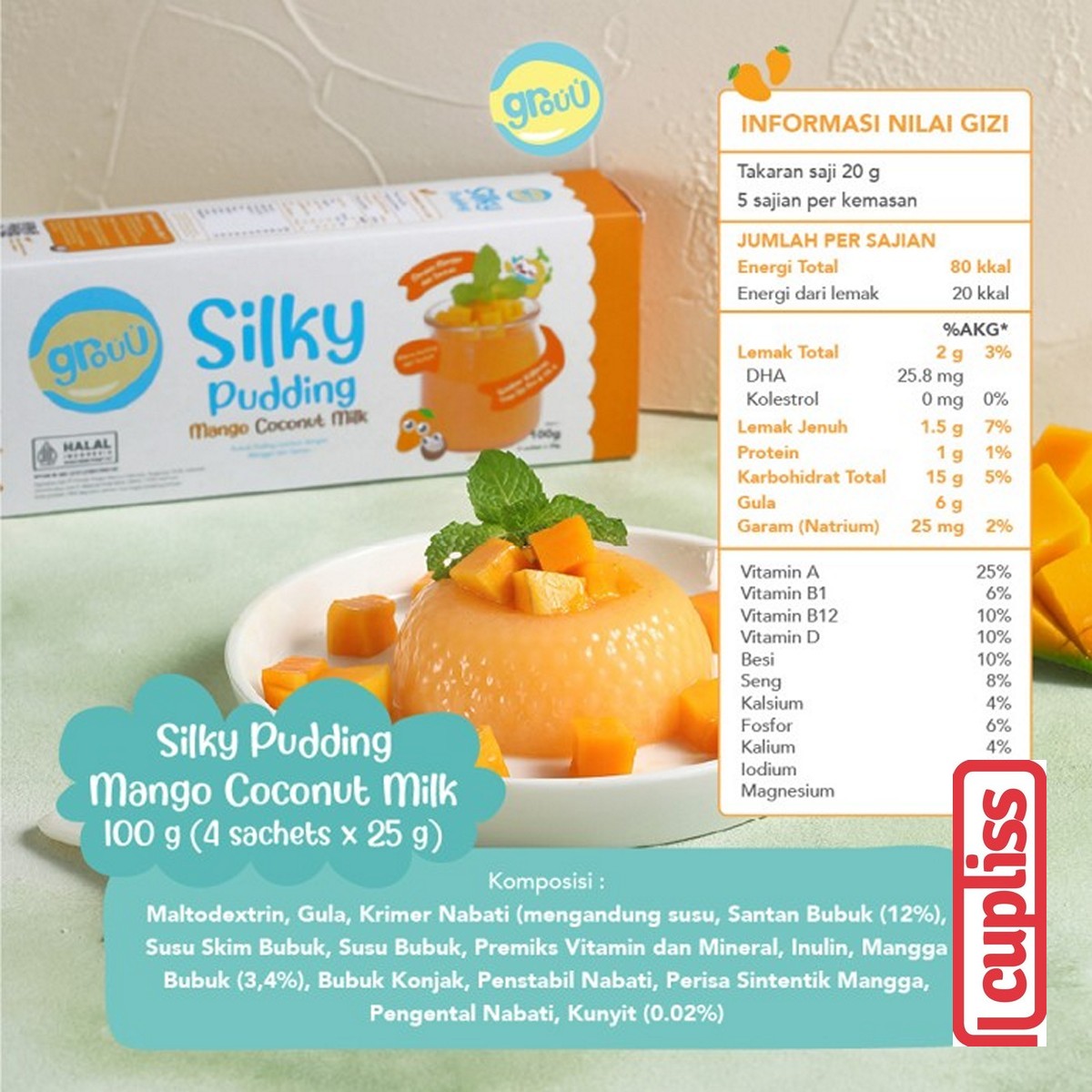 GROUU Silky Pudding Powder Bubuk Puding Snack Bayi Lembut Cemilan MPASI 8+