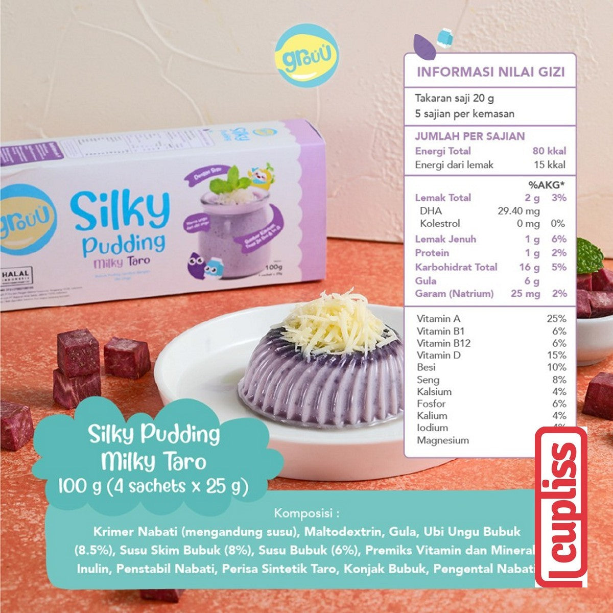 GROUU Silky Pudding Powder Bubuk Puding Snack Bayi Lembut Cemilan MPASI 8+