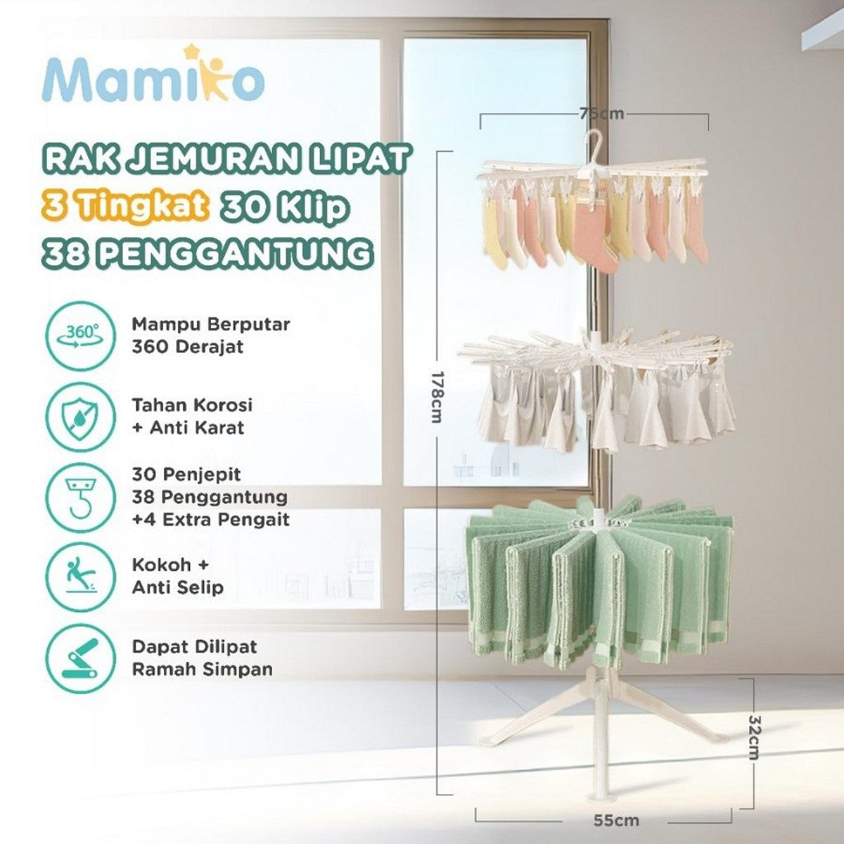 KUB x Mamiko Umbrella Stand Hanger Gantungan Baju Payung Rak Jemuran Lipat