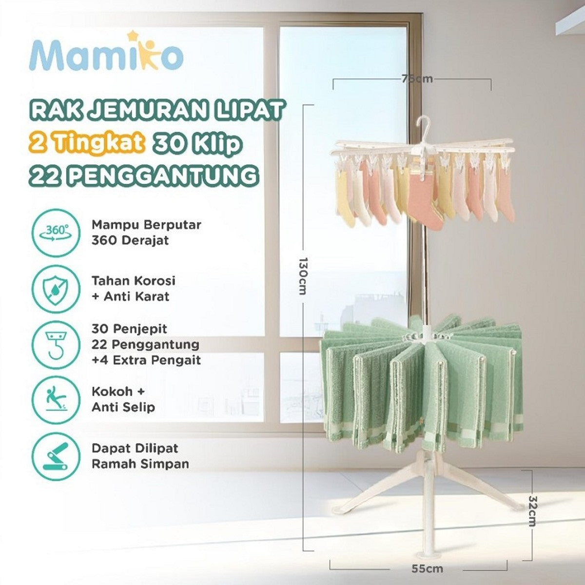 KUB x Mamiko Umbrella Stand Hanger Gantungan Baju Payung Rak Jemuran Lipat