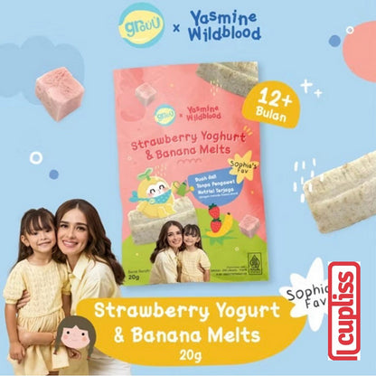 GROUU x Yasmine Strawberry Yogurt Banana Melt 20gr Snack Cemilan Bayi Anak 12+ Buah Asli Dry Food MPASI