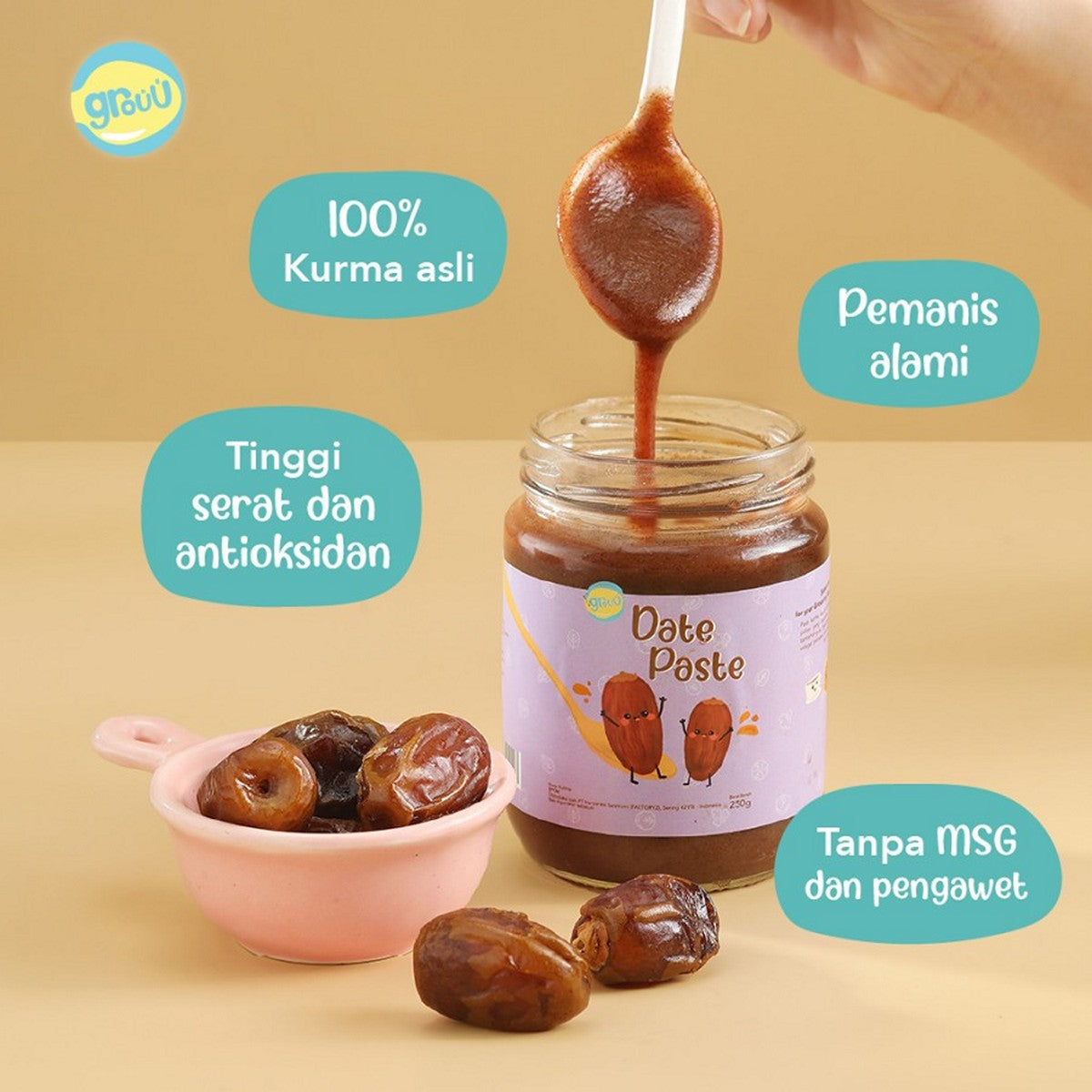 GROUU Date Paste Pasta Selai Kurma 250gr Ready to Eat Bayi Anak 6+ MPASI