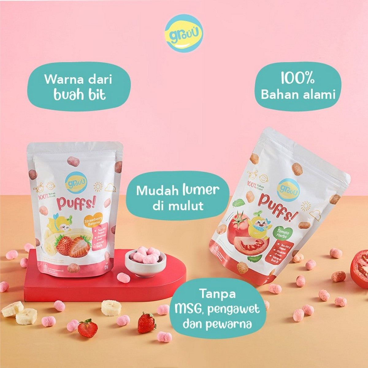 GROUU Puffs 25gr Snack Cemilan Bayi Anak 8+ Buah MPASI