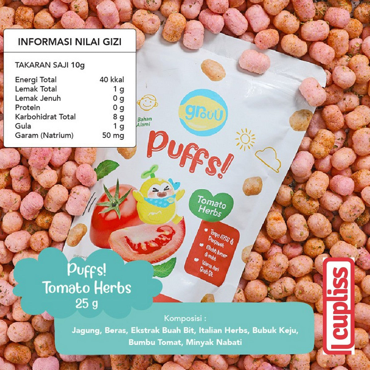 GROUU Puffs 25gr Snack Cemilan Bayi Anak 8+ Buah MPASI