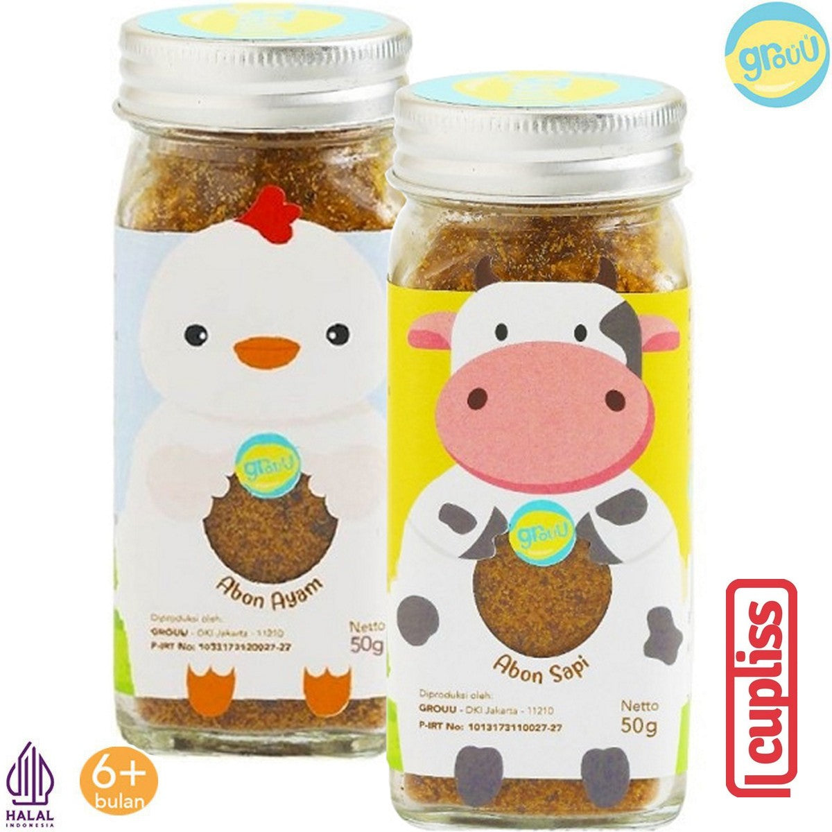 GROUU Ready to Eat Abon Ayam Sapi 50gr Snack Cemilan BB Booster Anak 6+ MPASI
