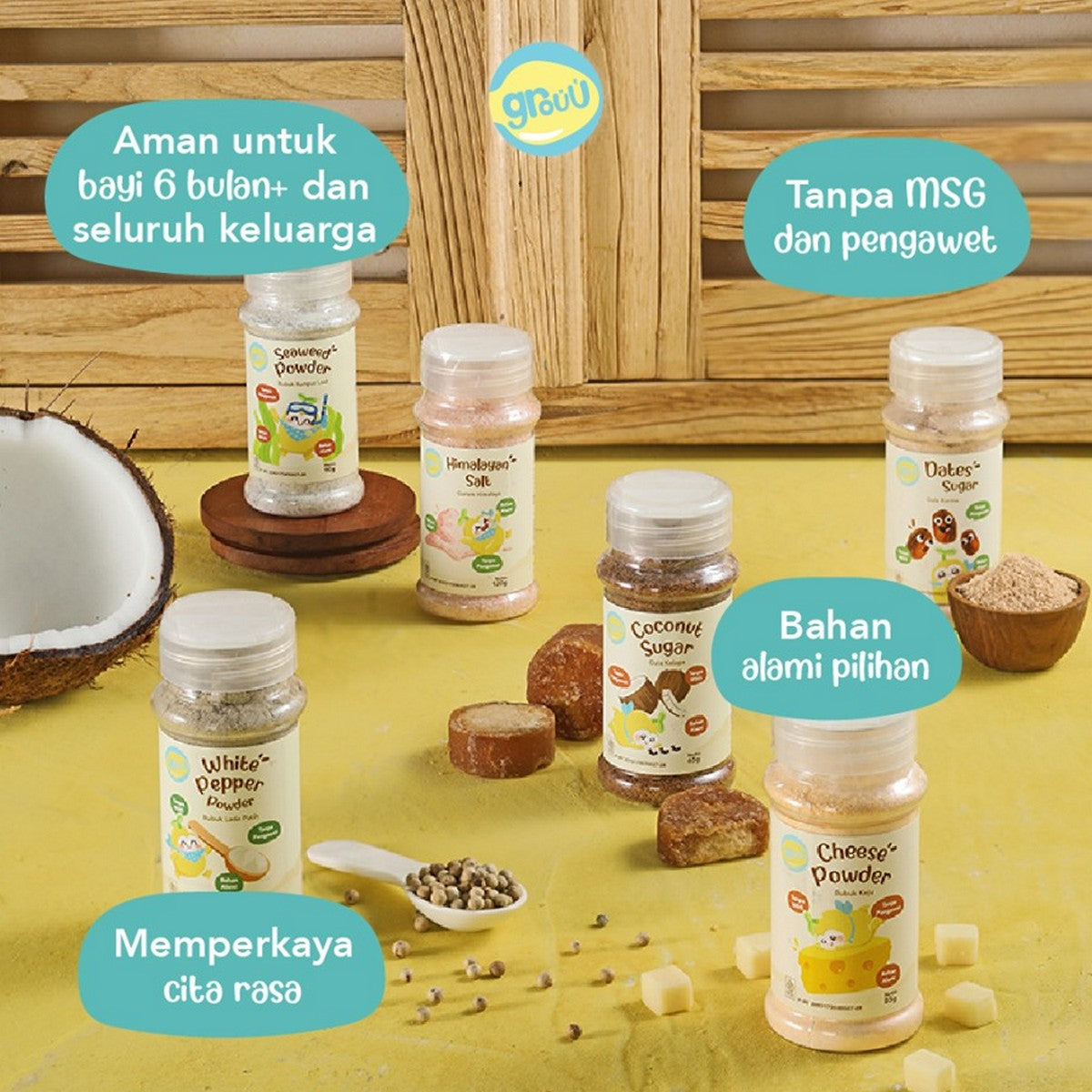 GROUU Cooking Powder Bumbu Bubuk Masak Bayi Anak Garam Kaldu Kari Gula Lada Putih Merica Keju Himalaya