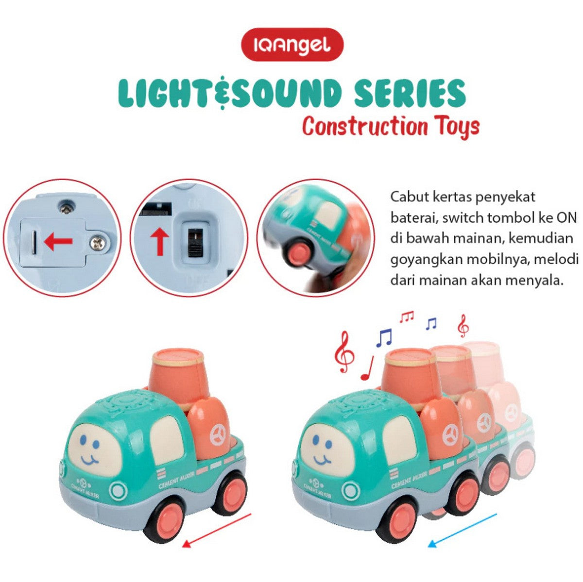 IQANGEL Light & Sound Construction Truck Toys New IQMS1029-1 Mainan Edukasi Anak IQ Angel