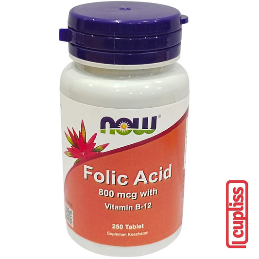 NOW Foods Vitamin Folic Acid 800 mcg With Vitamin B-12 250 Tablet Suplemen Ibu Hamil