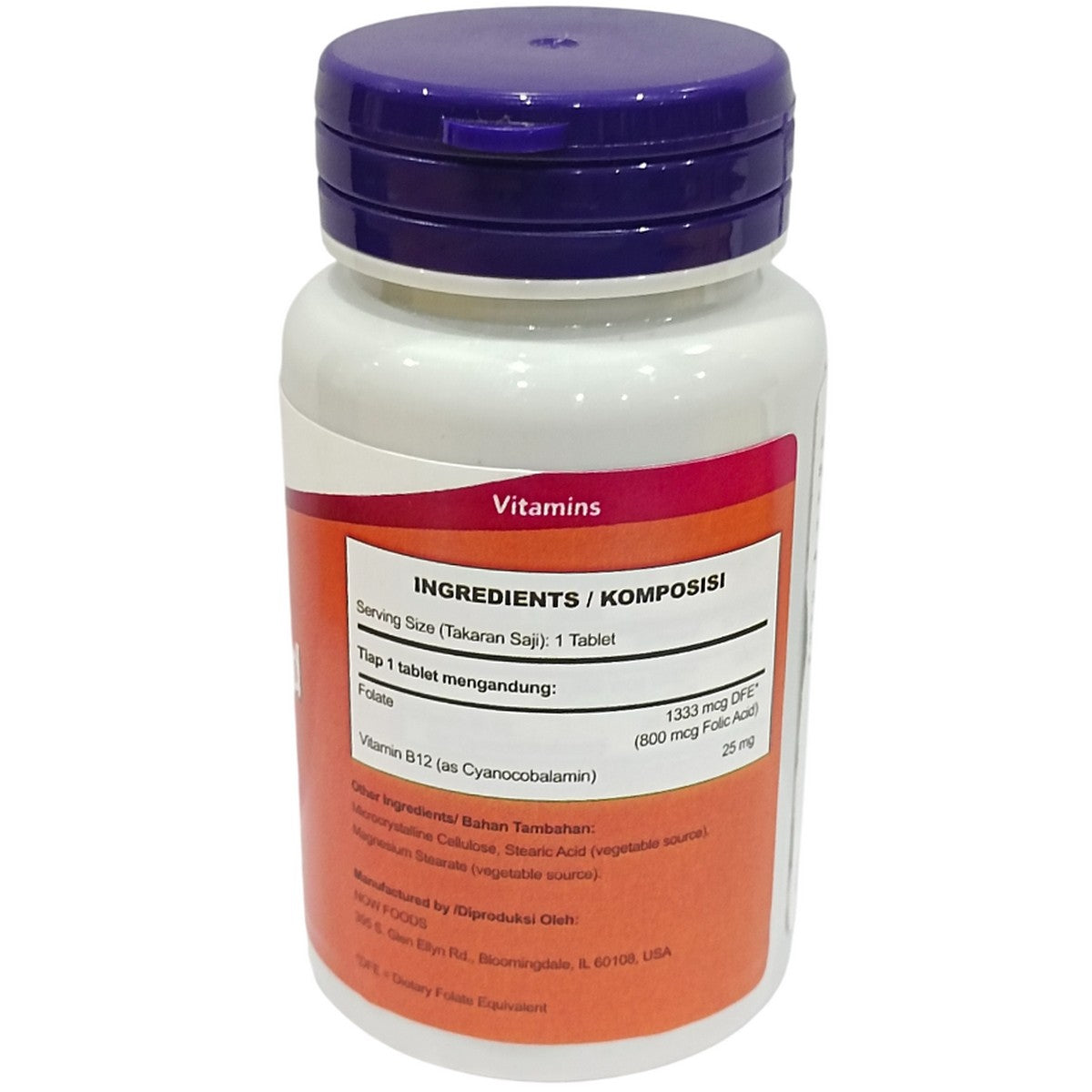 NOW Foods Vitamin Folic Acid 800 mcg With Vitamin B-12 250 Tablet Suplemen Ibu Hamil