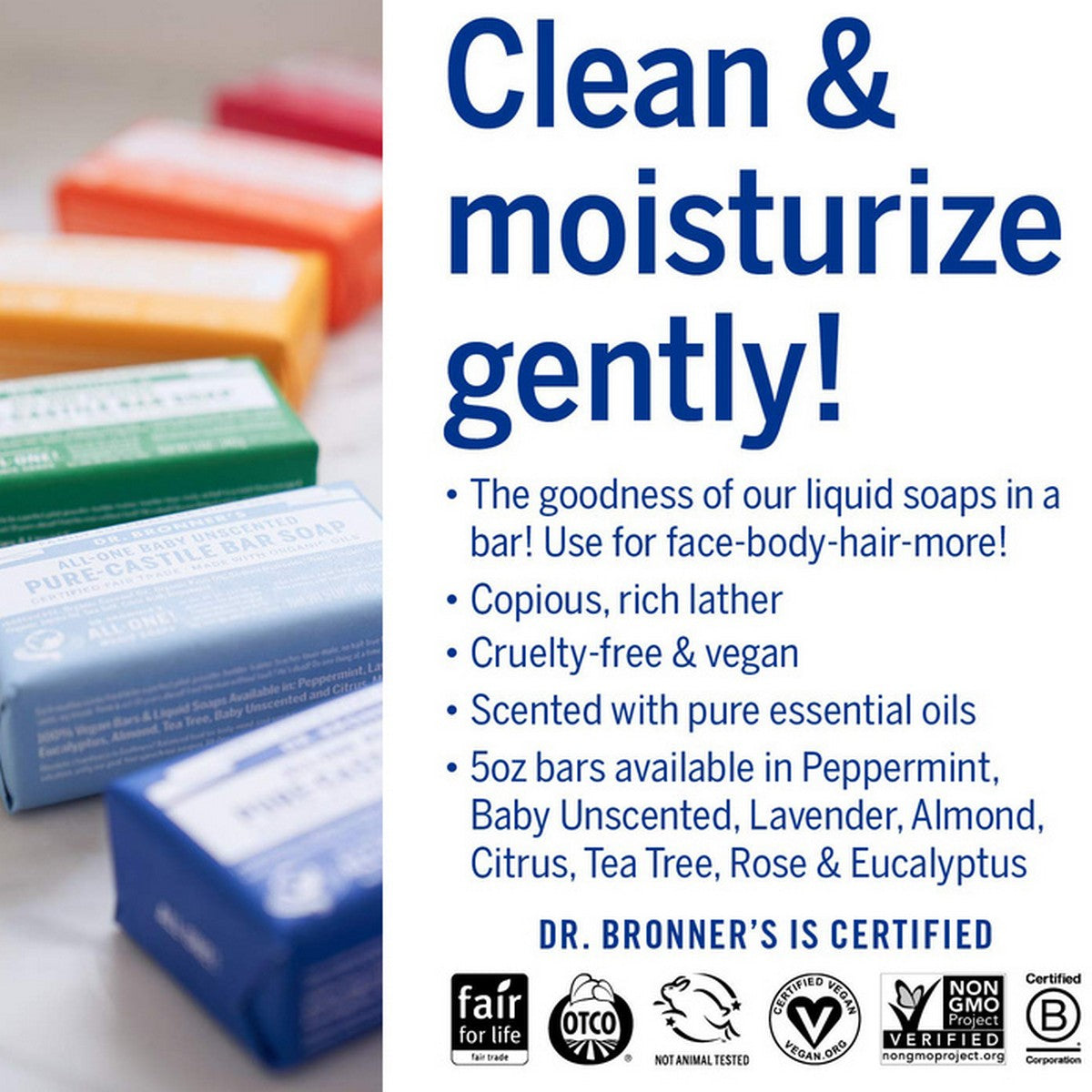 Dr.Bronner's Castile Bar Soap Organic 140gr All One Pure 140 gr Sabun Batang Organik Dr Bronners