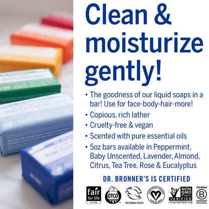 Dr.Bronner's Castile Bar Soap Organic 140gr All One Pure 140 gr Sabun Batang Organik Dr Bronners