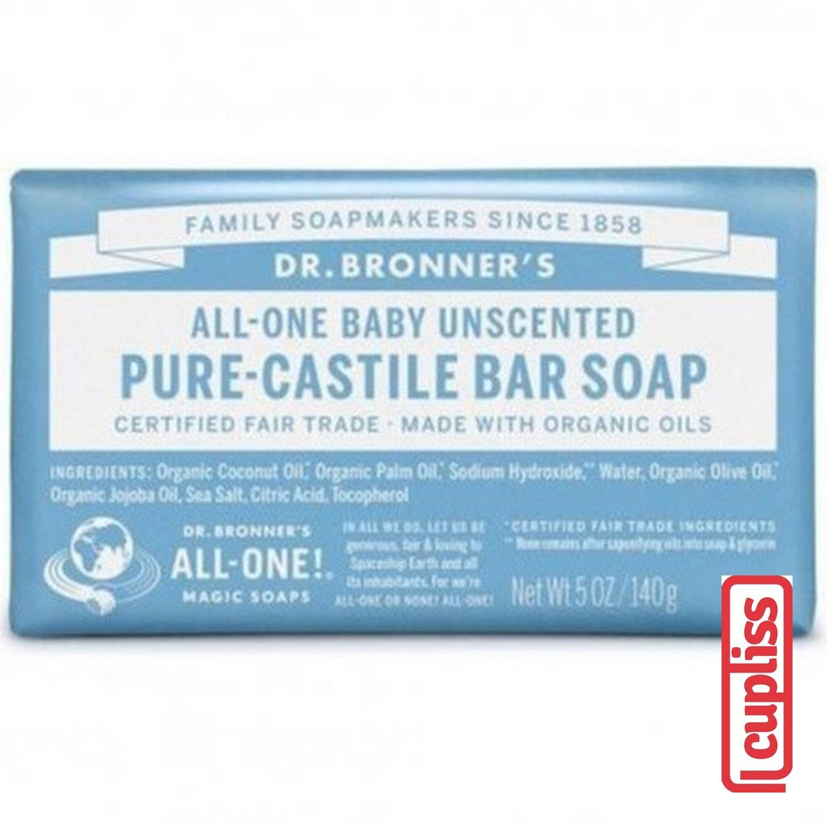 Dr.Bronner's Castile Bar Soap Organic 140gr All One Pure 140 gr Sabun Batang Organik Dr Bronners