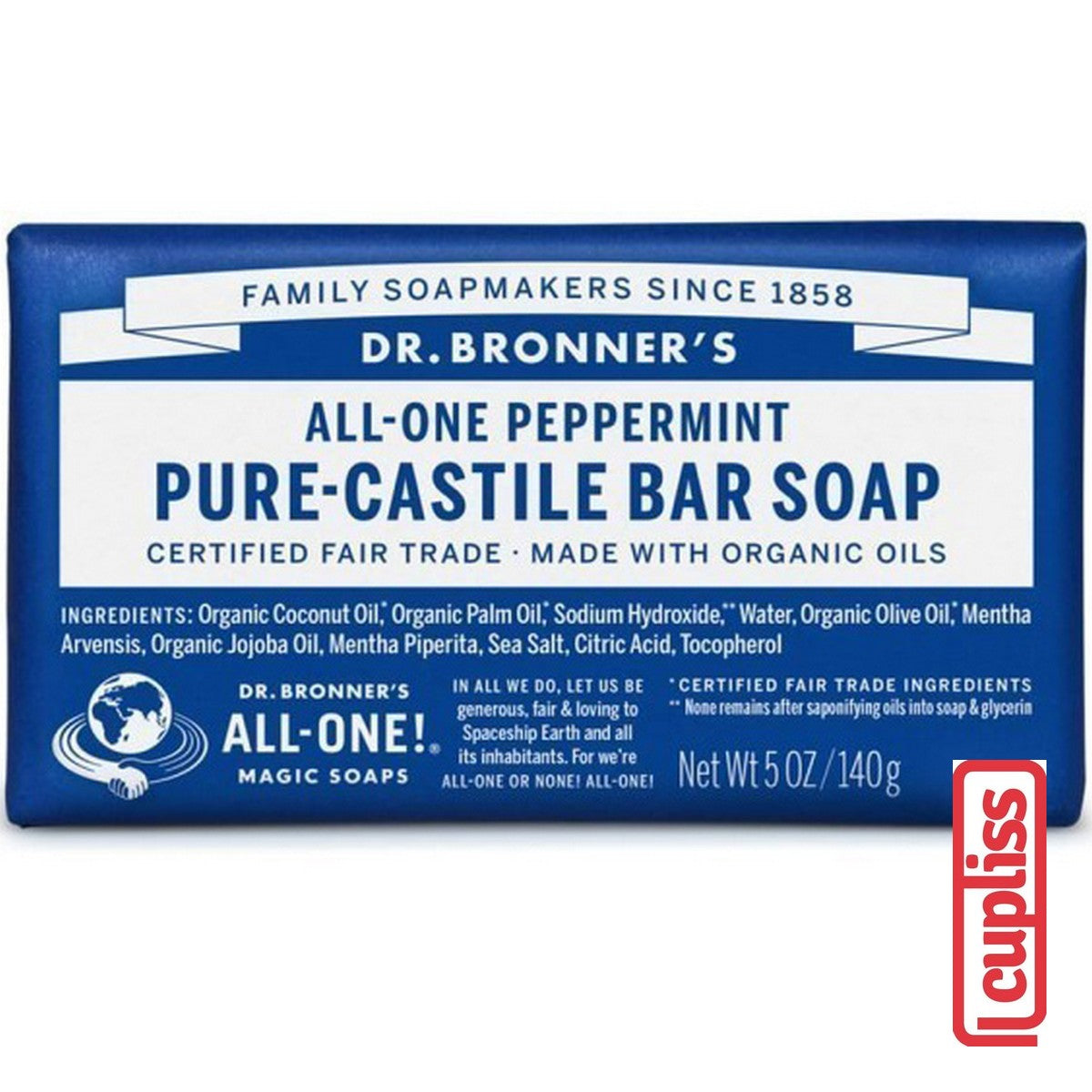 Dr.Bronner's Castile Bar Soap Organic 140gr All One Pure 140 gr Sabun Batang Organik Dr Bronners