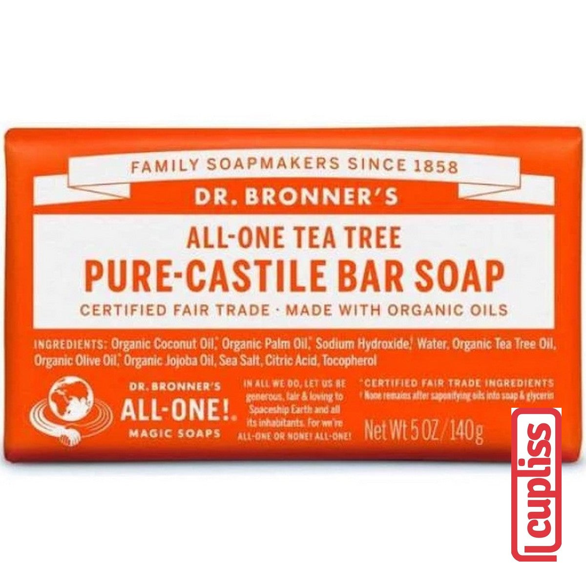 Dr.Bronner's Castile Bar Soap Organic 140gr All One Pure 140 gr Sabun Batang Organik Dr Bronners